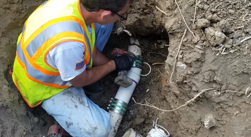 Sewer line technician inspecting lateral Simpsonville SC